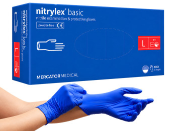 Перчатки нитриловые Mercator Medical Nitrylex Basic, неопудренные, размер L, синие, 100 шт