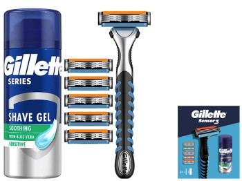 Подарочный набор Gillette Sensor 3 (Бритва+6 картриджа+ Гель для бритья Series, 75мл)