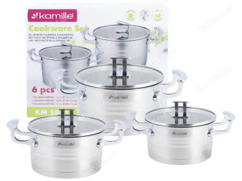 Набор кастрюль Kamille 6 предметов из нержавеющей стали, 1,7л, 2,4л, 3,1л