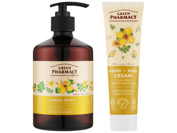 Набір Green Pharmacy, крем для рук та рідке мило, з чистотілом та липою, 100мл + 460мл
