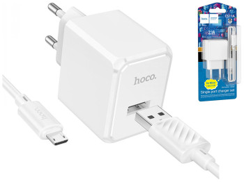 Мережевий Зарядний Пристрій Hoco CS11A 1USB 2.1A+USB to Micro, Колір Білий
