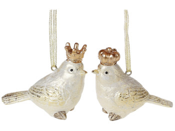 Декоративна підвісна фігурка Пташка в короні, 9.5см, колір - золотий 218-914