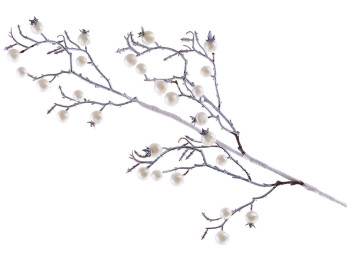 Декоративна гілка з перламутровими ягодами, 63см, колір - перлинний білий