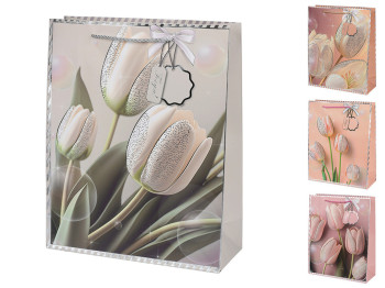 Пакет подарочный Tulips, бумага, 18х24х8,5см, 4 дизайна (цена за 1шт)