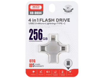 USB флеш-накопитель XO DK04 USB2.0 4 in 1 256GB, Стальной