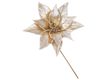 Цветок декоративный Пуансеттия, полиэстер, проволока, диаметр 29см, ножка 50см, цвет шампань