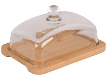 Масленка со стеклянной крышкой, бамбук, 18×10×9,5см
