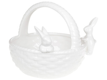 Цукерниця/кашпо Зайчики в кошику, 22см, колір – білий