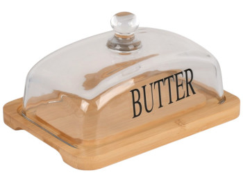 Масляна на підставці, з кришкою, бамбук, скло, 18×10×9,5см