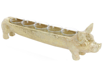 Подсвечник Свинка на 5 свечей со стеклянными колбами, 48см, цвет - золото с патиной