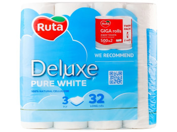 Папір туалетний Ruta Pure White Deluxe, білий, 32шт, 3шари