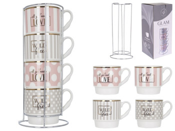 Набор чашек Limited Edition Glam, на мет.подст, 345мл (цена за набор 4шт) 6900064695164