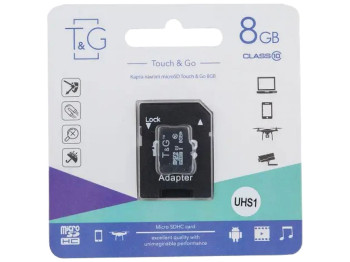 Карта Пам'яті  T&G MicroSDHC 8gb 10 Class & Adapter Колір Чорний