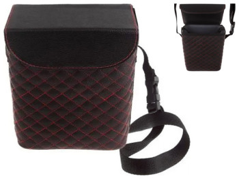 Автомобильное мусорное ведро с крышкой, черное с красной нитью