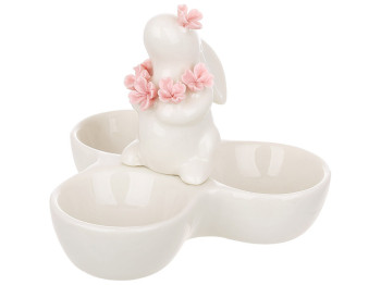 Подставка для 3-х яиц Зайчик с цветами, 11,5х11х9,4см, цвет - белый