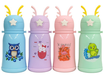 Термос дитячий CherryBox, з ремінцем, силіконова трубочка, нержавіюча сталь, 500мл (ціна за 1шт)