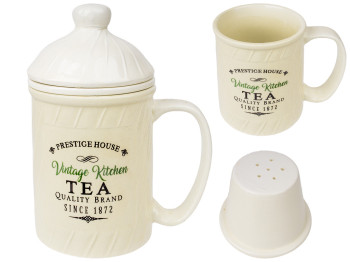 Чашка-заварник Stenson Вінтаж з фільтром і кришкою 350мл 13х9х15,8см