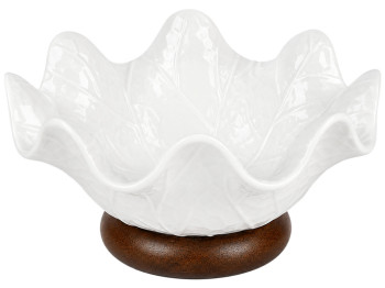 Блюдо сервировочное Leafy на деревянной подставке, фарфор, 15×8 см