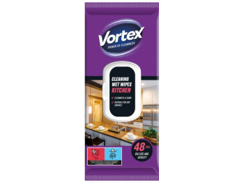 Серветки вологі Vortex для кухні, з клапаном 190x185мм, 280г, 30x100x260мм, 48шт
