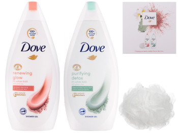 Набір подарунковий Dove Детокс (2шт крем-гель для душу 250мл Очищення+Відновлення, 1 мочалка)