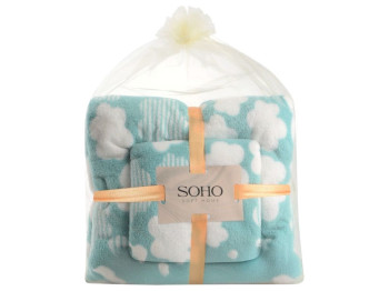 Рушники Soho Baby, 35×75 та 70×140 см, мікрофібра 280 г/м², колір блакитний з хмарами