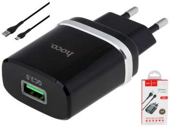 Мережевий Зарядний Пристрій Hoco C12Q QC3.0 18W Type-C Чорний