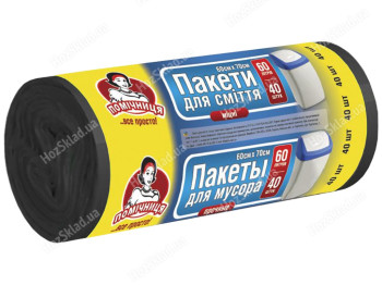 Пакеты для мусора Помічниця прочные 60л 40шт HDPE 60х70см черные