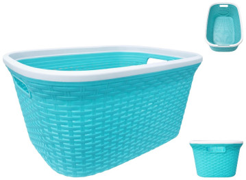 Корзина с рамой Rattan, без крышки, пластик, 40л, 52×36×25см, цвет бирюзовый
