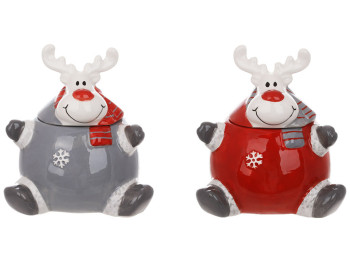 Банка с объемным рисунком Веселый Олень, 250мл, 2 дизайна, цвет - серый и красный (цена за 1шт)