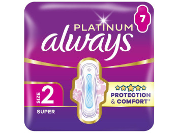 Прокладки гигиенические Always Platinum Super, с крылышками, 4 капли, размер 2, 7шт