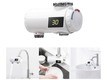 Водонагреватель проточный на кран, 3000Вт, LED-дисплей, 30–50°C, IPX4, пластик, металл, цвет белый