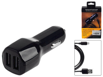 Автомобильное зарядное устройство Grand-X 2,1A, 12-24В, Black 2USB 5В 2,1A (CH-26)