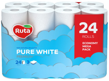 Папір туалетний Ruta Pure White білий тришаровий (ціна за упаковку 24 рулони)