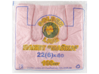 Кулек с ручками типа майка Лев (100шт) 22x40см 140гр