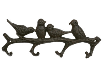 Вішалка Птахи, 4 гачки, чавун, 29×3×11см, колір коричневий