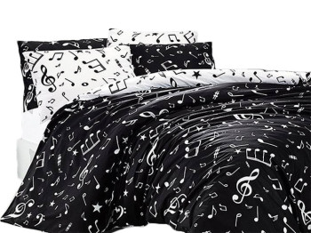 Комплект постільної білизни 100% бавовна двоспальний Музика ноти двокольорове 2 наволочки 50х70см