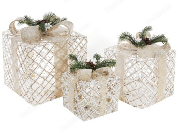 Набор декоративных подарков, 15см, 20см, 25см, цвет - белый с бежевым (цена за набор 3шт)