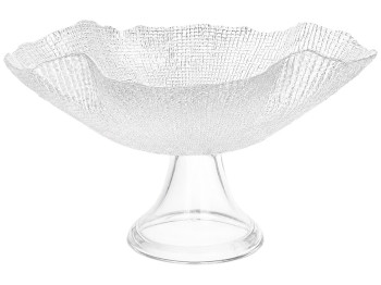Фруктовниця на ніжці Crystal Wave, фактурне скло, хвилястий край, 30×18 см