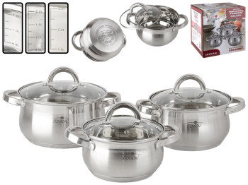 Каструлі зі скляними кришками Stenson Melody індукц. дно 1,9-2,6-3,6л (ціна за набір 6 предметів)