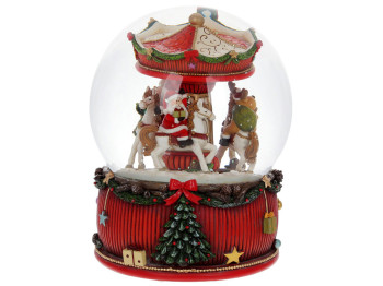 Скляна куля з водою Новорічна карусель, з музикою та обертанням, на заводному механізмі, 20см