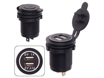 Автомобильное зарядное устройство 2 USB 12-24В врезное в планку NEW WHITE