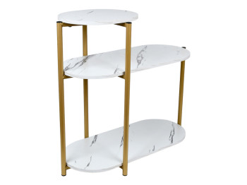 Стол журнальный металлический, трёхъярусный, белый мрамор, 65×40×62см