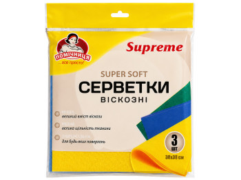 Салфетки вискозные Помічниця Supreme универсальные, 38×38 см, 3 шт