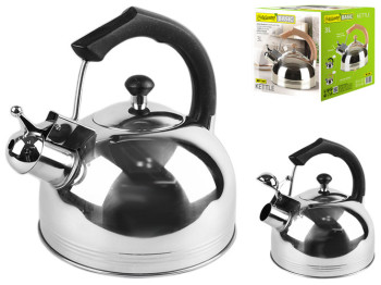 Чайник металлический Maestro Basic со свистком,черн.ручка, капсульное дно, нерж.сталь, все типы плит