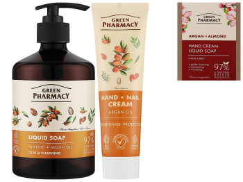 Набір для догляду за руками Green Pharmacy арганова олія та мигдаль, крем 100мл, мило 460мл