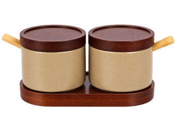 Набор емкостей Natural Serving Grey с деревянными крышками и подставкой,160 мл,2 шт (цена за набор)