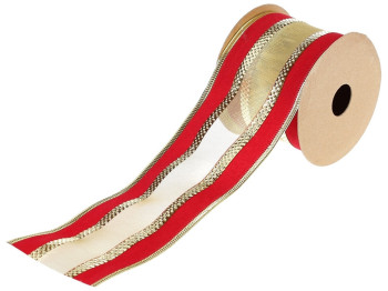 Лента декоративная, 6,3х270см, цвет - красный бархат со вставкой сетка-шампань