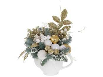 Новогодняя композиция из веток хвои, ягод и пластиковых шаров, 40см