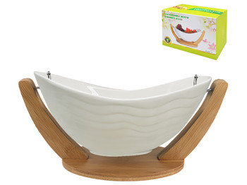 Фруктовница фарфоровая на бамбуковой подставке White Classic 15 38х20,5х18см