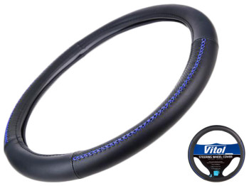 Чехол руля Vitol VLU-1909134 BK/BL размер L (39-41см) черно-синий, перфорированная кожа